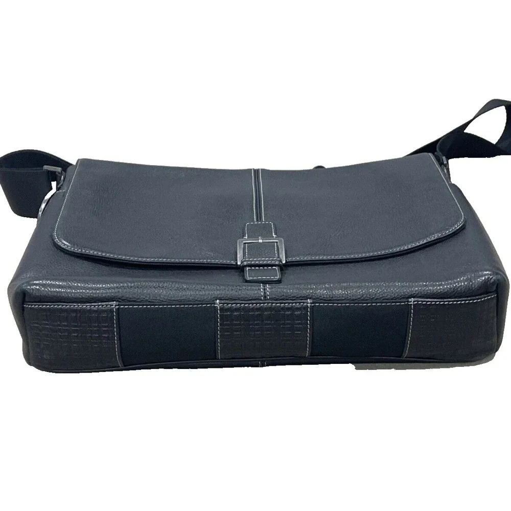 BOCONI‎ Black Tumbled Leather Briefcase Padded Attaché Case RFID Protection